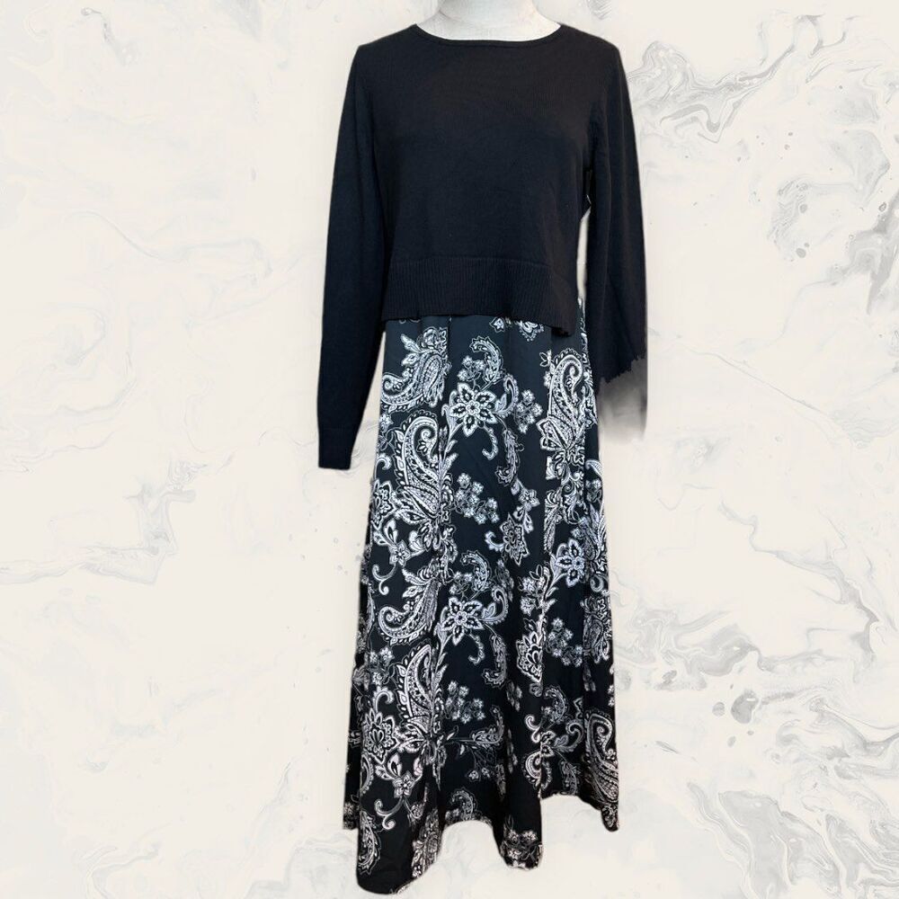 NEW Nina Leonard Black and white Crewneck Long Sleeve Dress - Size S -